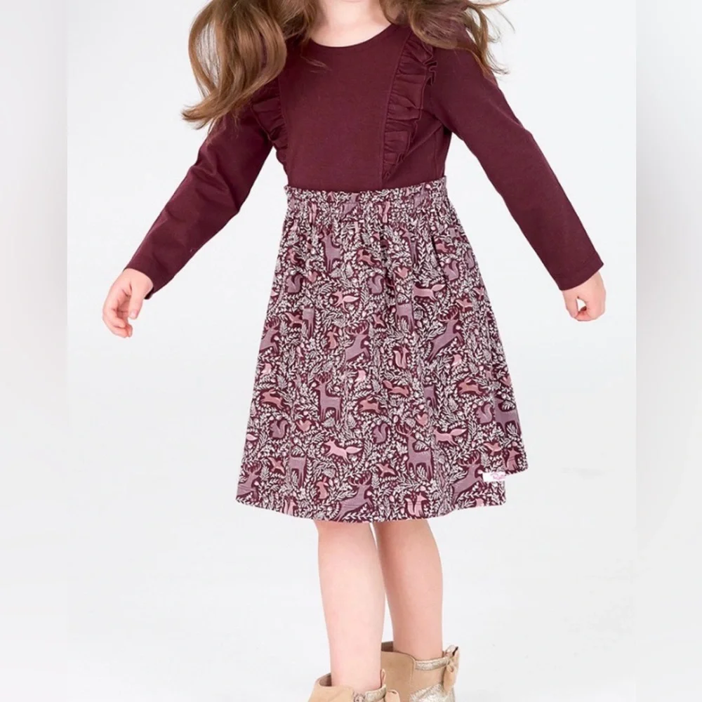 Ruffle Butts‎ Girls Dress 6-12 months deer antler earth woodland burgundy cotton